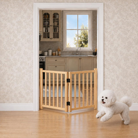YOCAN Non-Painted Wood Freestanding Pet Gate for Dogs-2 Panel H:23”