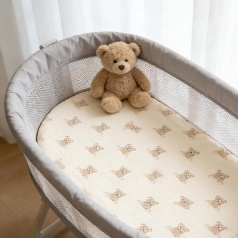 Organic Baby Bassinet Sheets 33”x17” 100% Muslin Cotton for Baby Girl Boy, Soft Fitted Mattress Pad Cover Compatible with Halo BassiNest Swivel Sleeper, Graco, Baby Delight, Chicco, Angelbliss