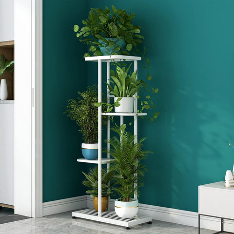 LINZINAR 4 Tier Plant Stand Indoor Outdoor Metal Corner Display Shelf