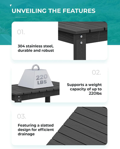 SERWALL HDPE Outdoor Coffee Table with Umbrella Hole, Black