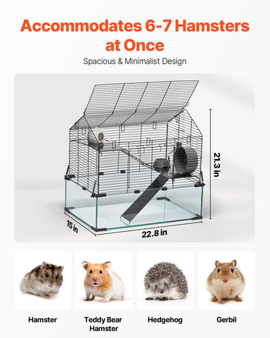 VEVOR Hamster Cage, 360°Viewing Transparent Hamster Habitats, Small Animal Cage, 22.8 x 15 x 21.3 in, Ventilated Pet Mouse Cages with Water Bottle, Portable Hamster House for Rats, Guinea Pigs