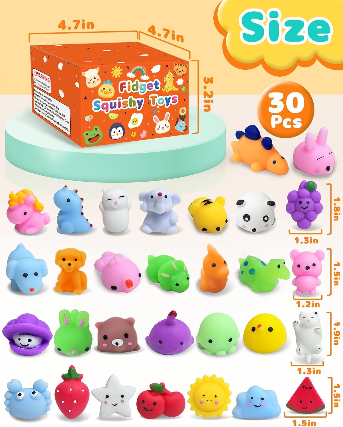 30 Pack Kawaii Squishy Toys, Fidget Party Favors for Kids 3-5, 4-8, 8-12