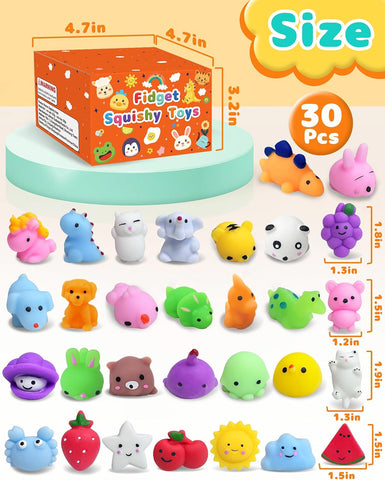 30 Pack Kawaii Squishy Toys, Fidget Party Favors for Kids 3-5, 4-8, 8-12