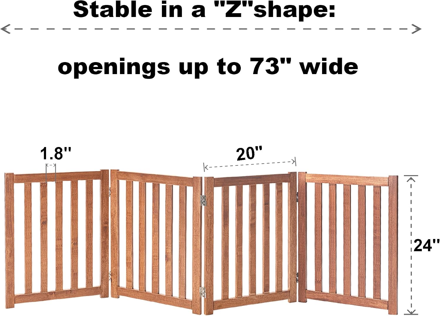 LZRS Wooden Free Standing Dog Gate 80" W x 24" H, Foldable Solid Hardwood Pet Safety Fence for House Doorways, Stairs, Hallways, Step-Over Pet Barrier, No Drill Easy Setup, Oak
