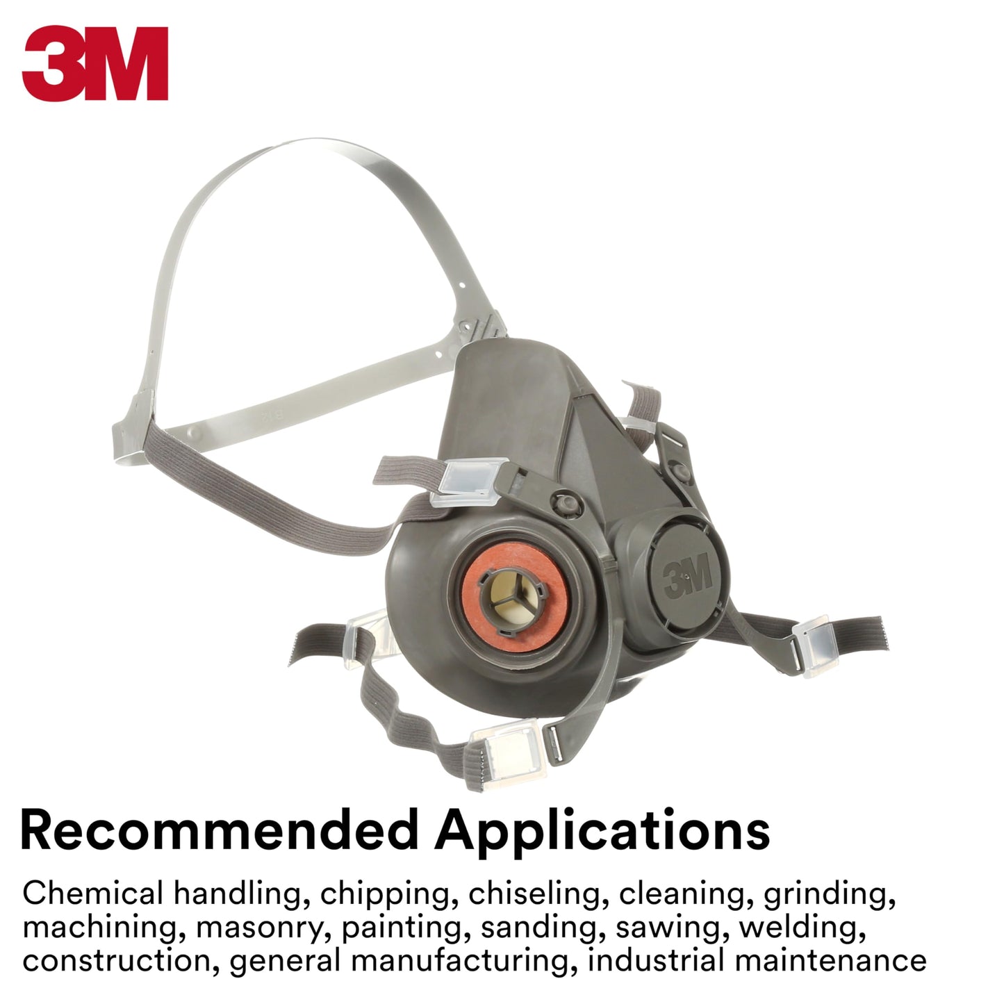 3M Half Facepiece Reusable Respirator 6200, NIOSH, Four-Point Harness, Comfortable Fit, Dual Airline Supplied Air Compatible, Bayonet Connections, Painting, Sanding, Cleaning, Medium