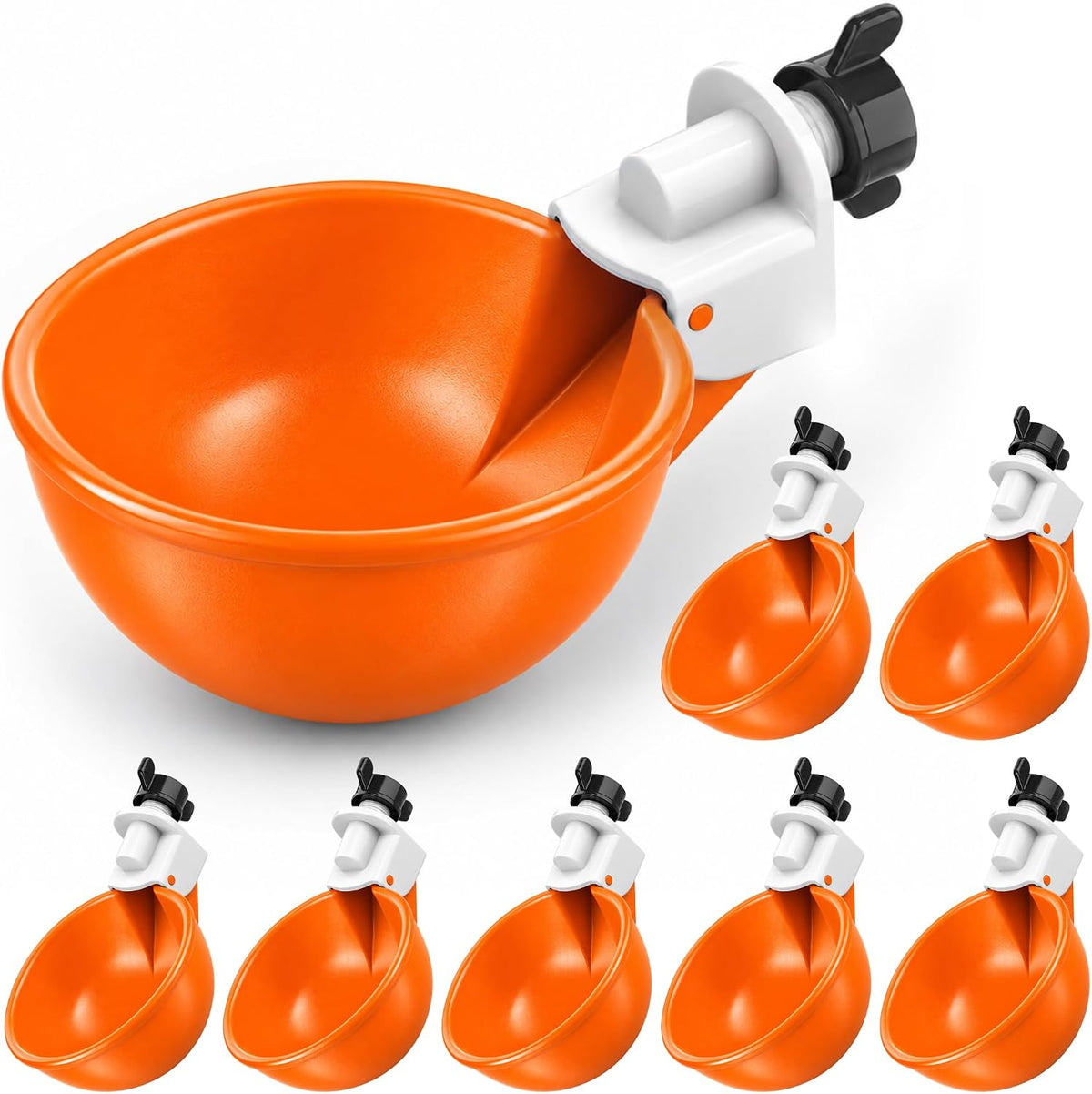 Lil'Clucker Large Automatic Chicken Waterer Cups | Chicken Water Feeder Suitable for Chicks, Duck, Goose, Turkey and Bunny | Poultry Water Feeder Kit (Orange, 8-Pack)