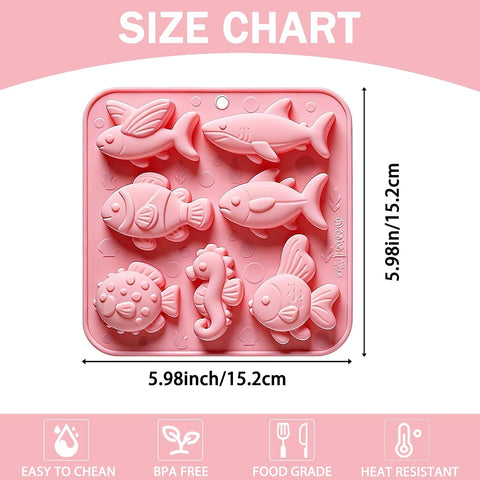 7-Cavity Ocean Sea Animal Silicone Molds, 3D Marine Life Design