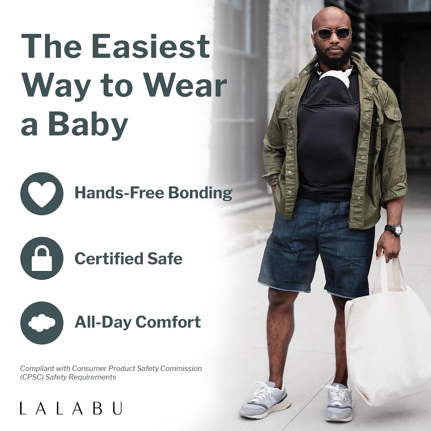 Lalabu The Dad Shirt | Hands-Free Baby Carrier for Dads - Black - Medium
