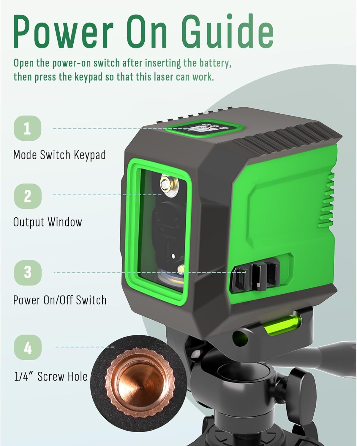 Laser Level with 50” Tripod, 360° Self Leveling Cross Line Laser Level, Green Beam Horizontal and Vertical Line leveler Tool for Hanging Pictures, Home Renovation with 4 AA Batteries & Carry Pouch