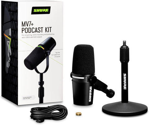 Shure MV7+ USB-C & XLR Podcast Dynamic Mic with Stand - Black