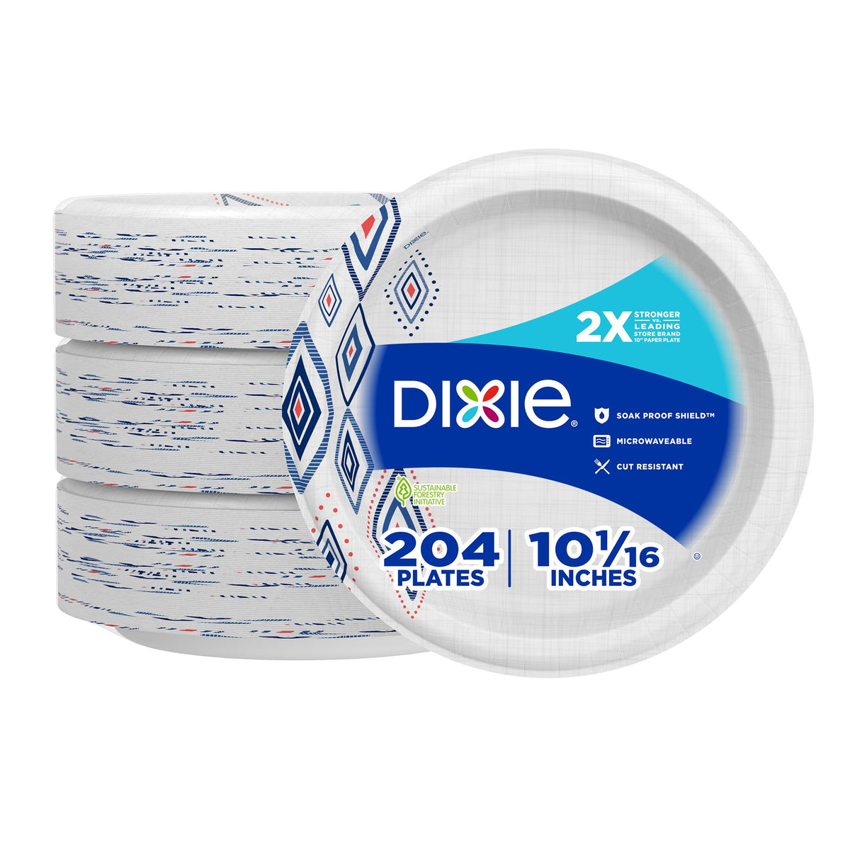 Dixie Large Paper Plates, 10 Inch, 204 Count, 2X Stronger, Microwave-Safe, Soak-Proof, Cut Resistant, Disposable Plates For Everyday Breakfast, Lunch, & Dinner Meals