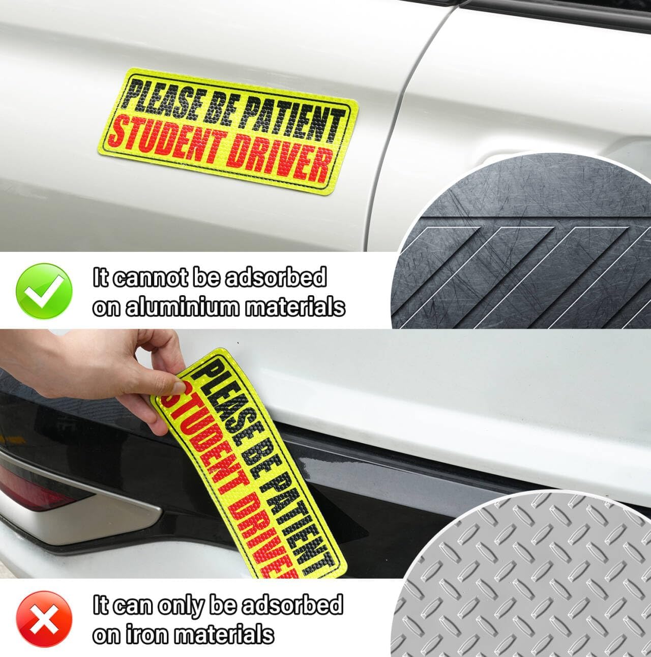 SINGARO Student Driver Magnet - Please Be Patient, Magnetic Sign, 3Pcs Reflective Novice Sticker, New Driver Decal, Removable Exterior Car Accessories