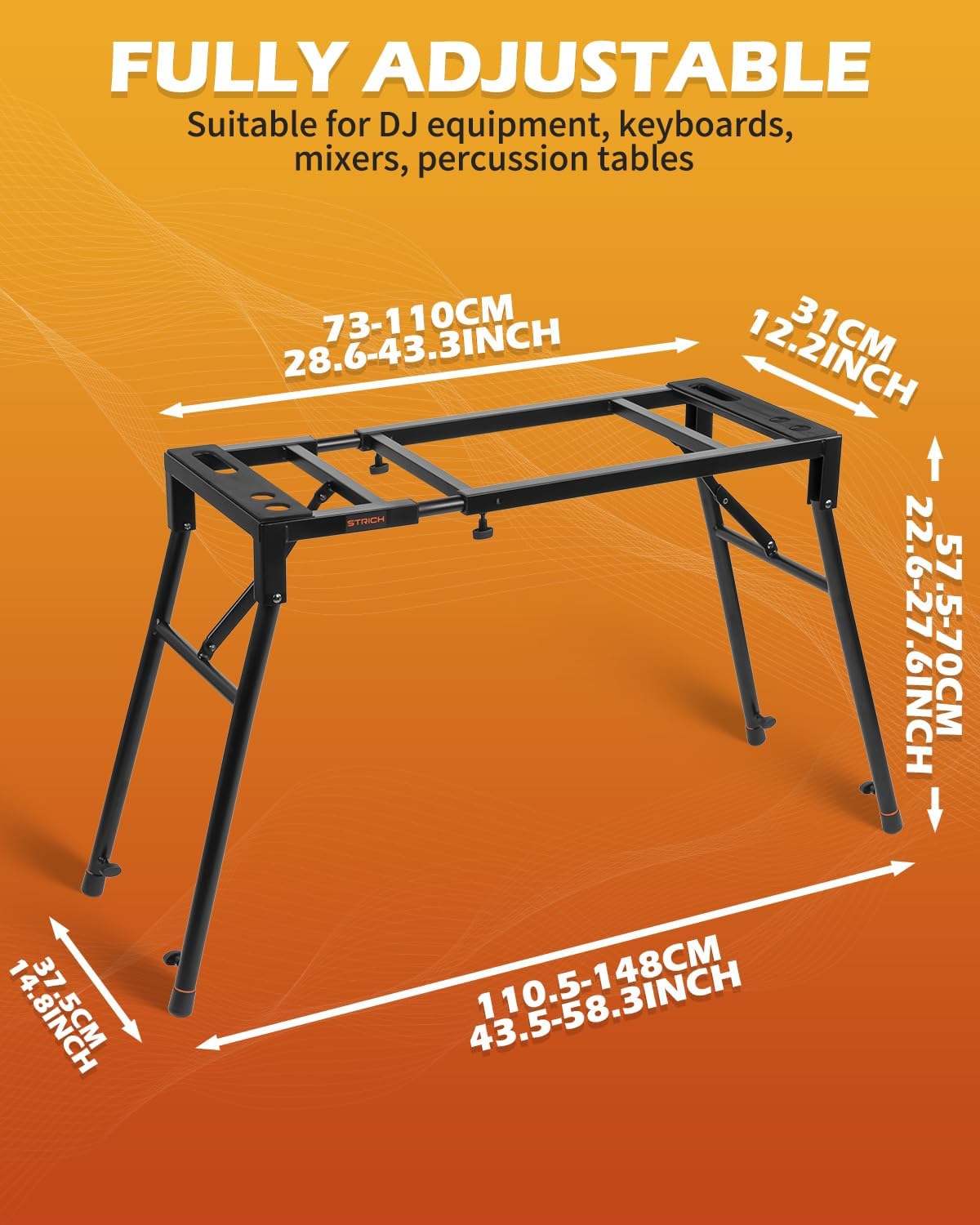 STRICH Collapsible Piano Keyboard Stand - Adjustable and Portable Heavy Duty Music Stand - Fits 54/61/88 Key Electric Digital Pianos - Sturdy Musical Keyboard Table