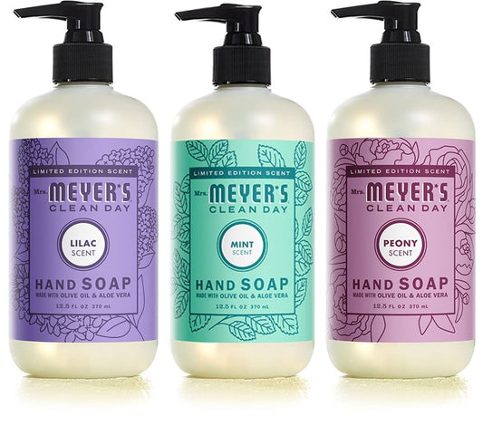 MRS. MEYER'S CLEAN DAY Liquid Hand Soap Variety Pack 12.5 OZ Each, 3 Count (Lilac + Peony + Mint)