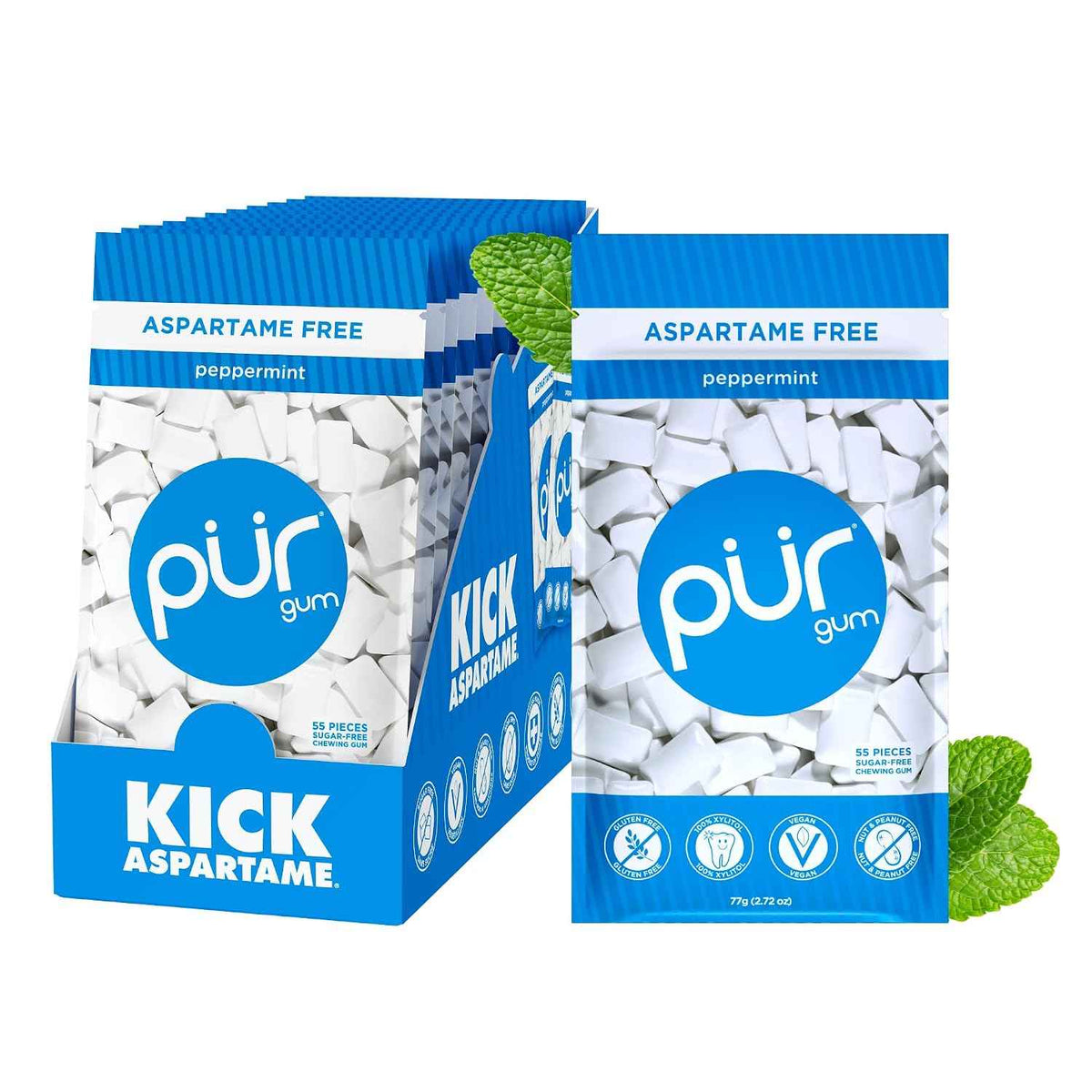 PUR Gum, Peppermint, Xylitol Gum, No Artificial Flavor, 660 Count (12x55)