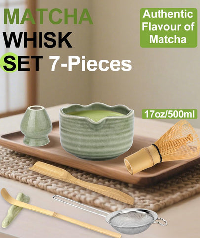 JBER Matcha Set with 17oz Ceramic Bowl, Bamboo Whisk, 7PCS Matcha Whisk Set
