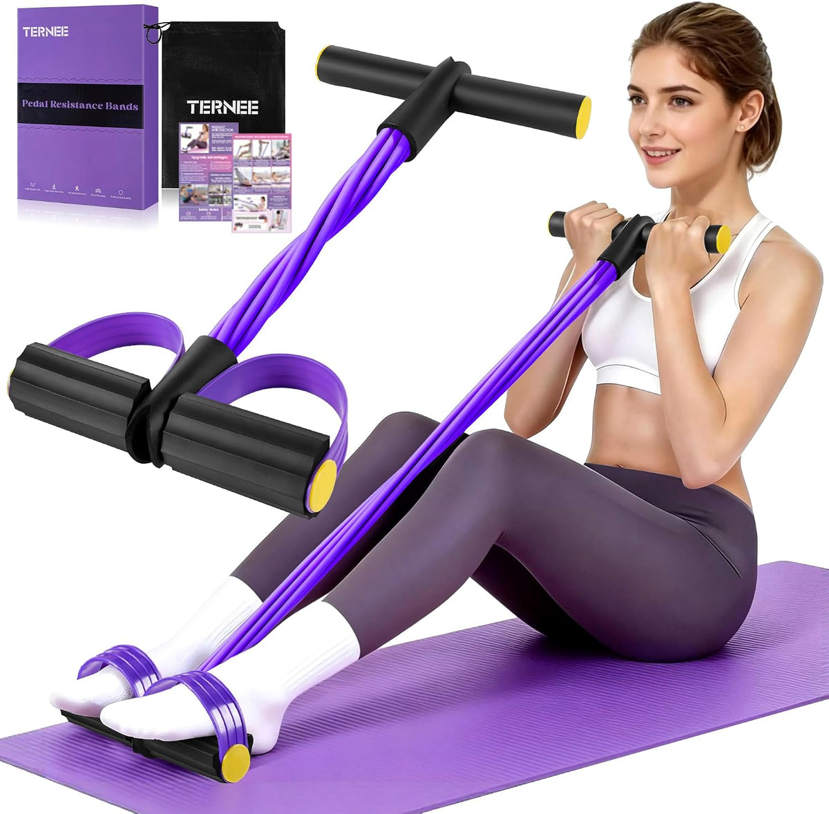 Pedal Resistance Band with Handle， Foot Pedal Resistance Band for Women，Multifunction Exercise Bands for Home Gym Full Body & Working Out