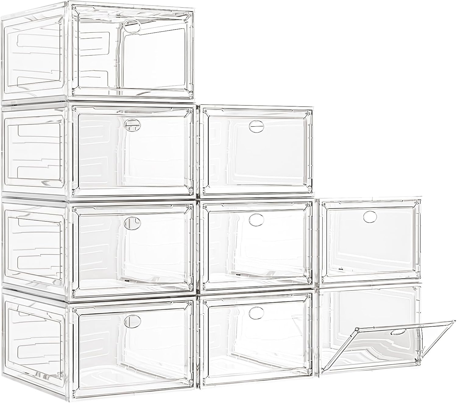 Large Thick Clear Shoe Organizer, Magnetic Door Stackable Shoe Storage Box