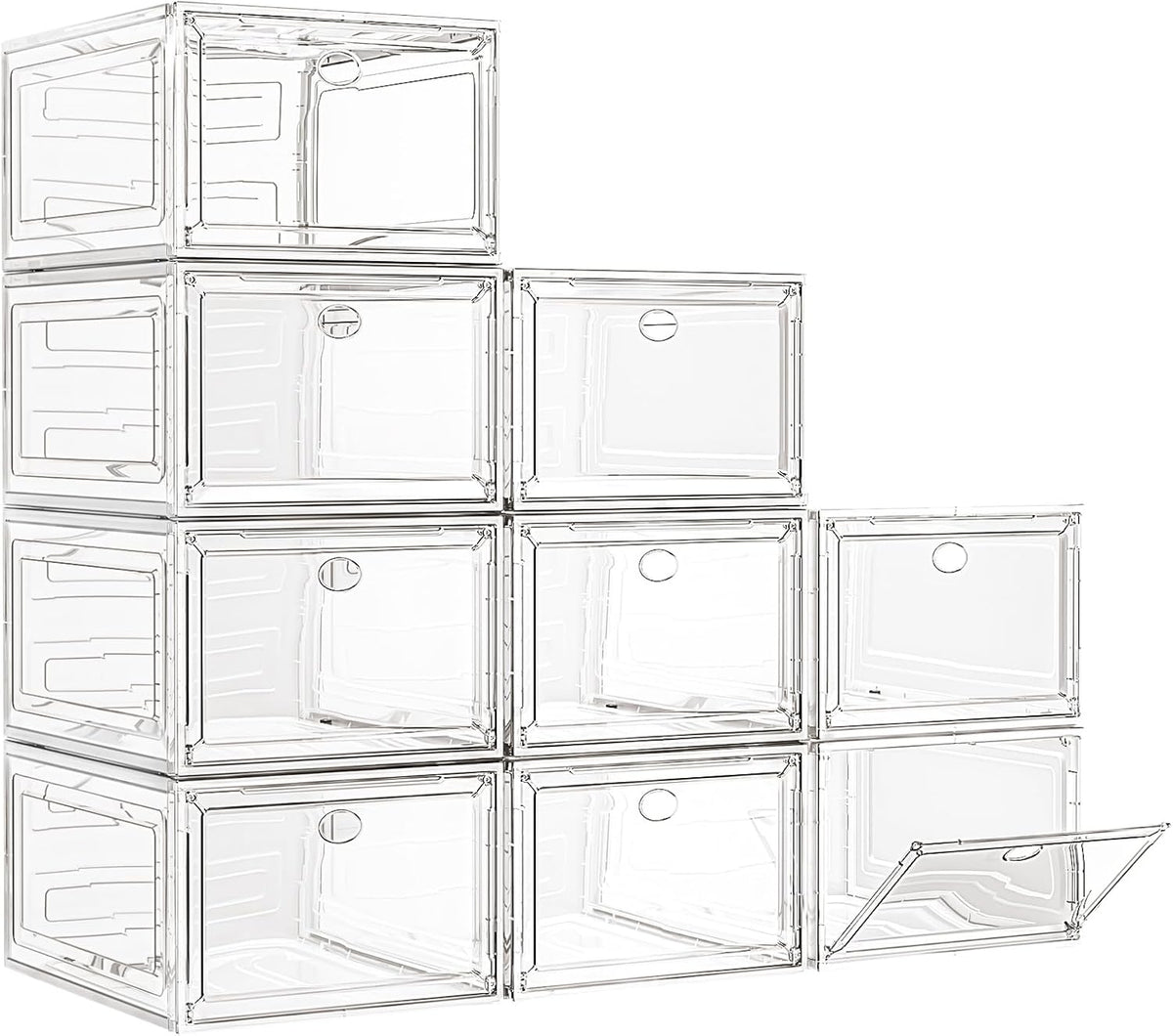 Large Thick Clear Shoe Organizer, Magnetic Door Stackable Shoe Storage Box