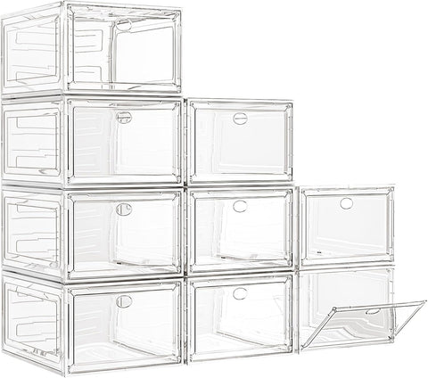 Large Thick Clear Shoe Organizer, Magnetic Door Stackable Shoe Storage Box