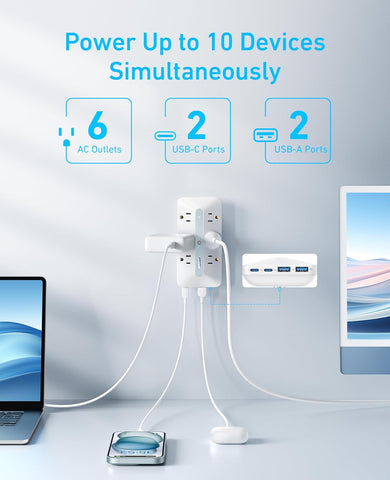 Anker Outlet Extender, 10-in-1 Power Strip with 300J Surge Protector, 6 AC