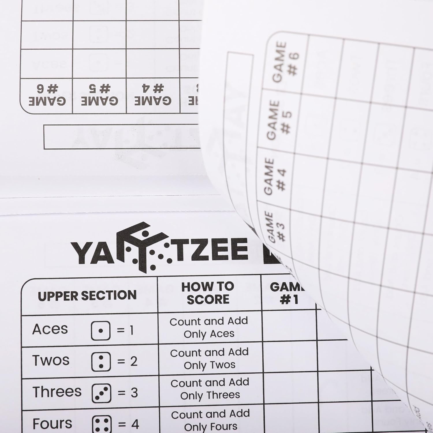Perforated Yahtzee Score Pads: 120 Easy Tear Off Score Sheets, Large Print, Compatible with Yardzee and Yahtzee Games