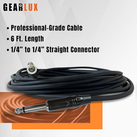 Gearlux Instrument Cable/Guitar Cable, 1/4 Inch, Straight to Straight, Black, 6 Feet - Single Pack