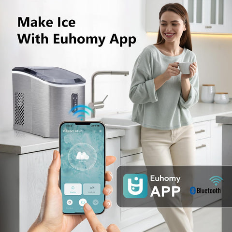 EUHOMY Smart Ice Makers Countertop -26lbs in 24 Hours, 9 Cubes Ready in 8Mins, Self-Cleaning Countertop Ice Maker, Portable Ice Maker with Ice Scoop and Basket, Perfect for Home/Kitchen/Office(Sliver