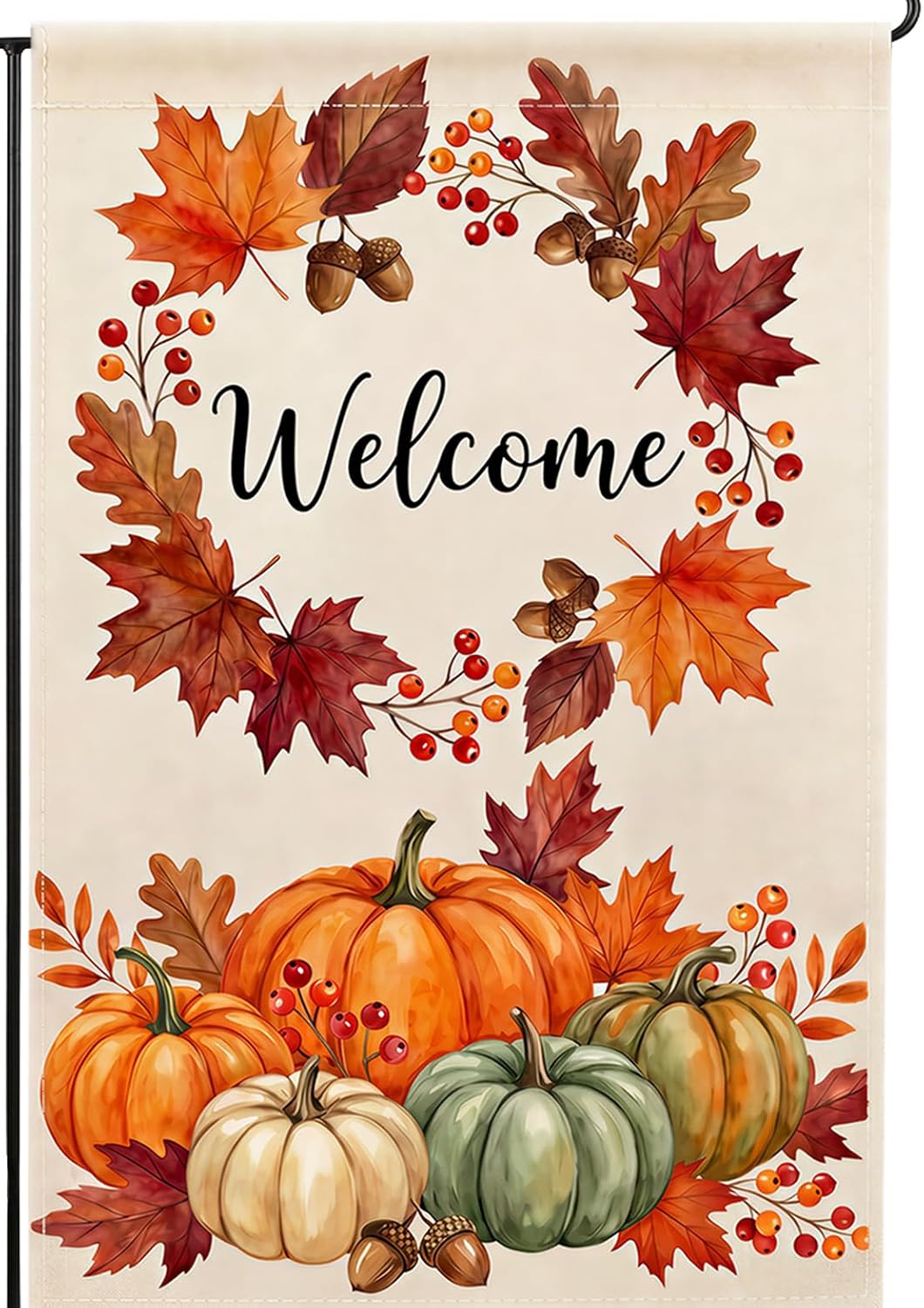 Fall Thanksgiving Garden Flag, 12x18 Inch Welcome Yard Flags for Outside