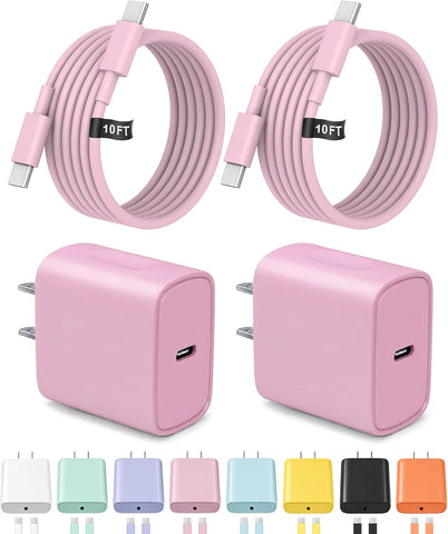 10FT iPhone 17 16 15 Charger Fast Charging USB C Charger Block