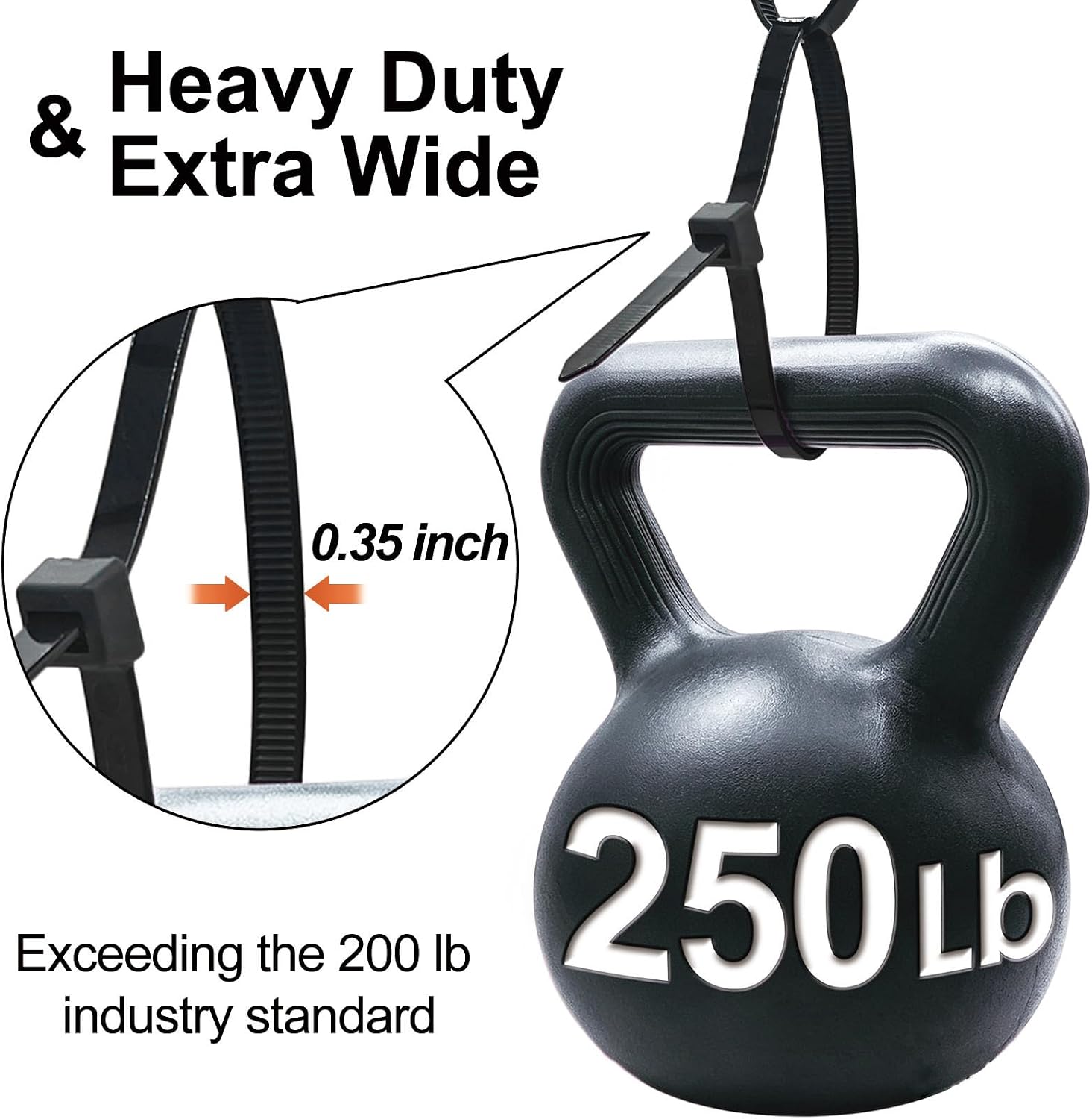 Thick Zip Ties Heavy Duty, 12 inch, Black, 250 lb High Strength, 75 Pack, Heavy Duty Zip Ties for Outdoor Use, Extra Wide & Strong UV Resistant Cable Ties, Wire Ties, SiKuLin