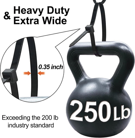 Thick Zip Ties Heavy Duty, 12 inch, Black, 250 lb High Strength, 75 Pack, Heavy Duty Zip Ties for Outdoor Use, Extra Wide & Strong UV Resistant Cable Ties, Wire Ties, SiKuLin