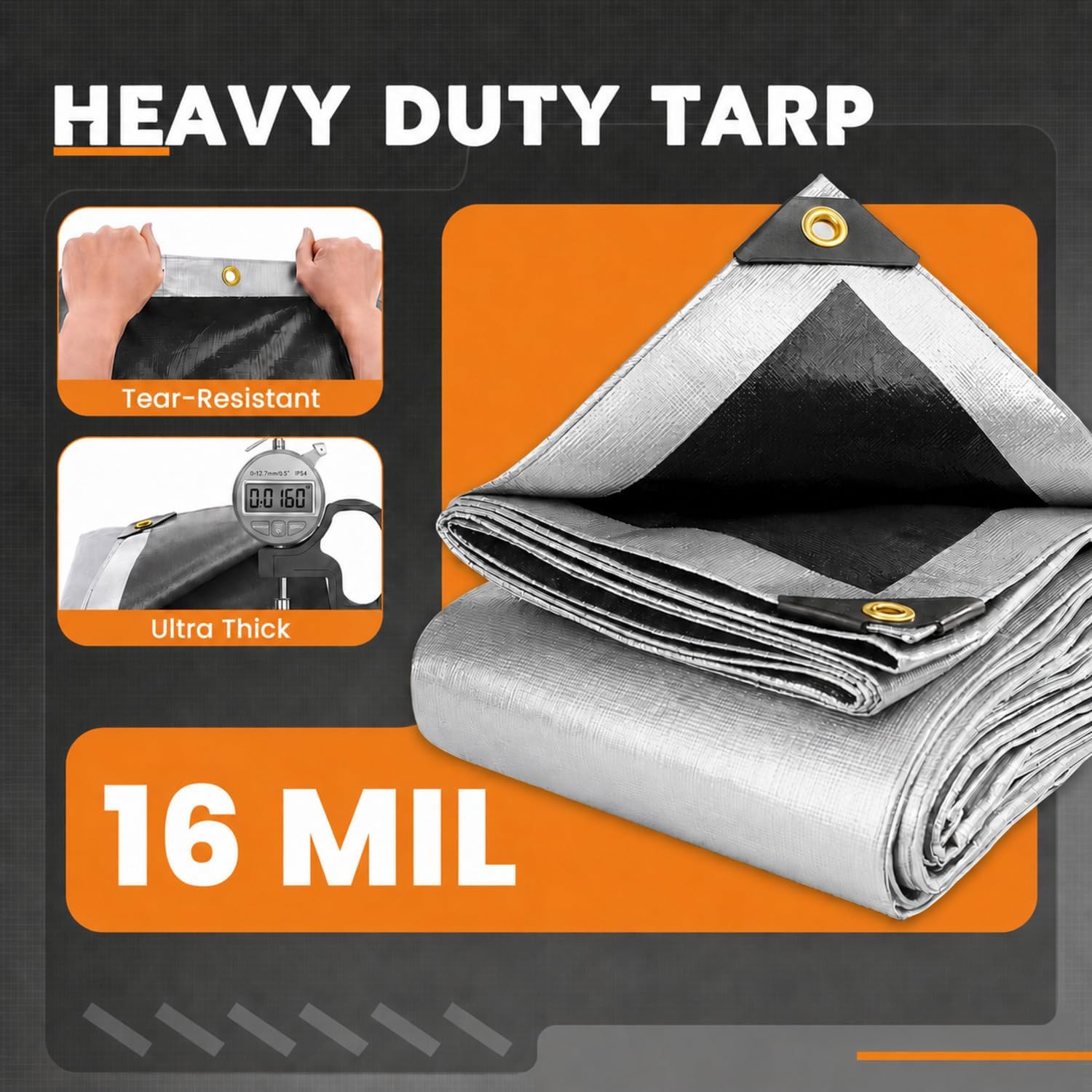 Keten Tarps Heavy Duty Waterproof 10x12 Feet, Extra Thick 16 Mil (Silver)
