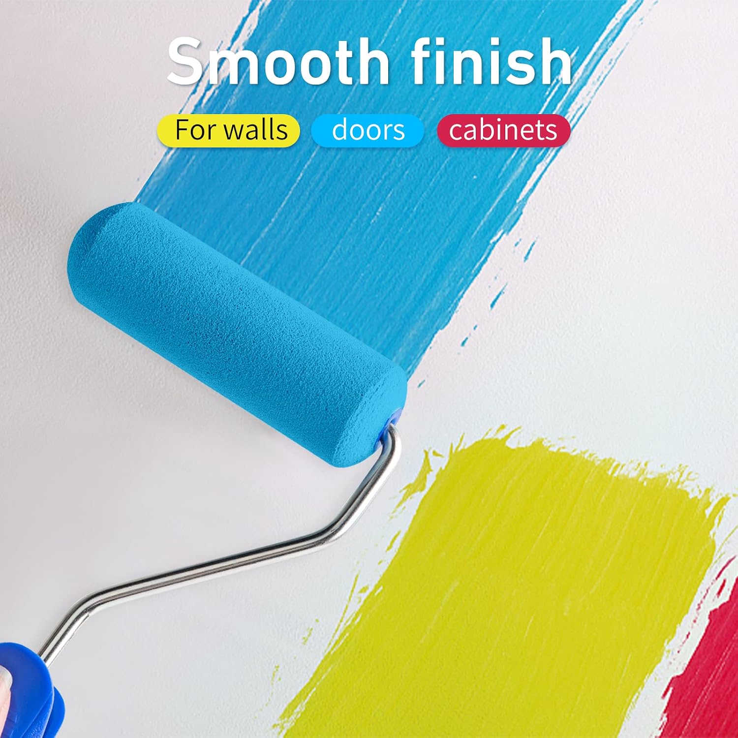 Mister Rui 4 Inch Foam Paint Roller Kit, 8 Pack - Mini Roller Set with 4” Small Roller Covers, Frame, Tray & Liner for Smooth Painting on Walls, Trim, Furniture, Home DIY Projects