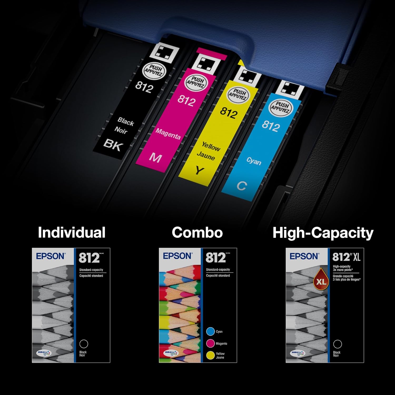 Epson 812 Genuine Ink Cartridge XL Black and Standard Color Combo Pack