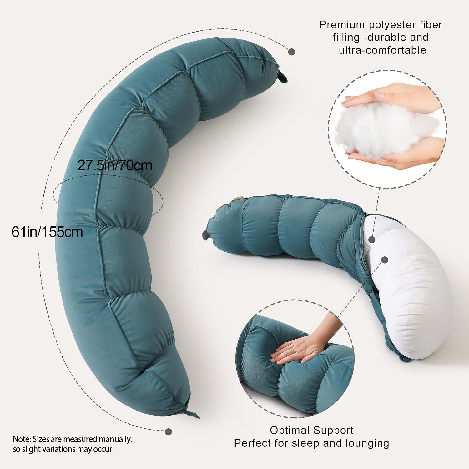 Peallow(Pat. Pend) – Long Round Body Pillow for Adults, Bolster Pillow for Sleeping, Soft and Supportive Pillow for Sleeping & Lumbar Support (Slate Blue,47")