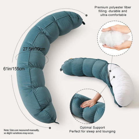 Peallow(Pat. Pend) – Long Round Body Pillow for Adults, Bolster Pillow for Sleeping, Soft and Supportive Pillow for Sleeping & Lumbar Support (Slate Blue,47")