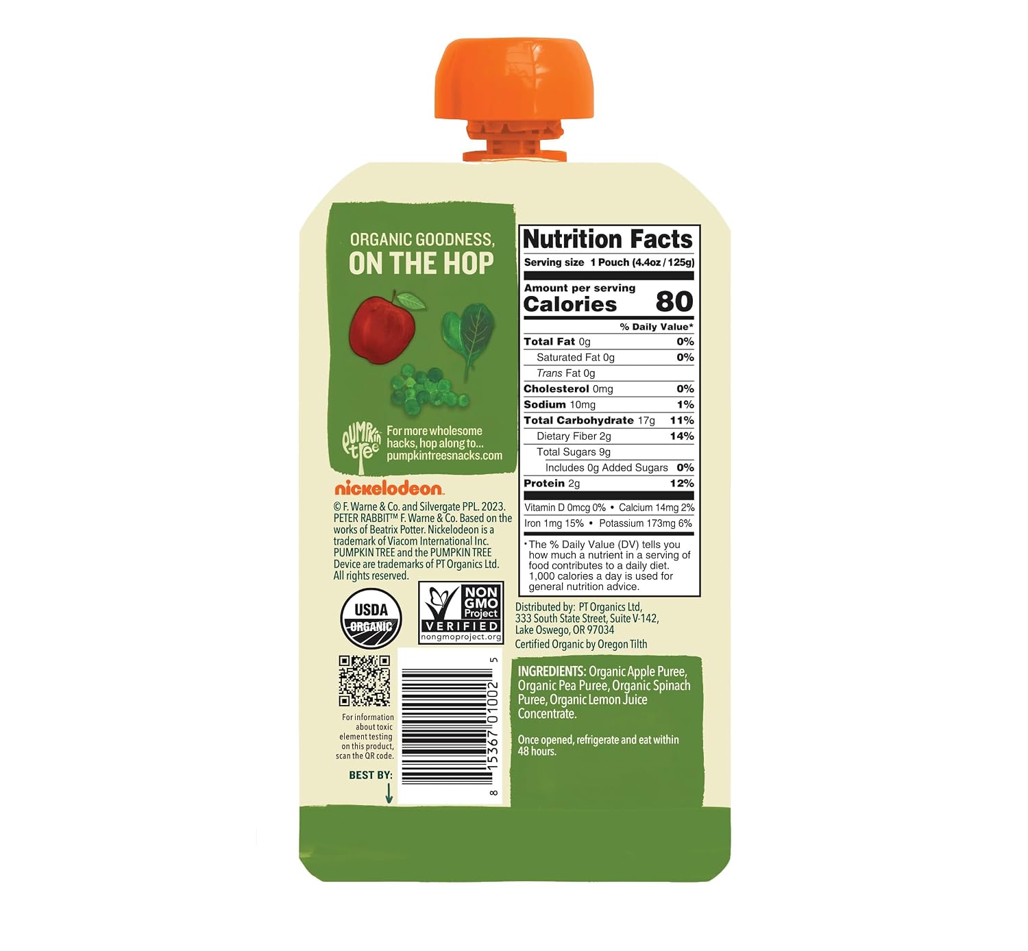 Pumpkin Tree Peter Rabbit Organics, Pea, Spinach and Apple Puree, 4.4-Ounce Pouches (Pack of 10)