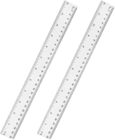 Unjoo Clear Plastic Ruler 12 Inch Straight Rulers, for School, Office, 2pcs