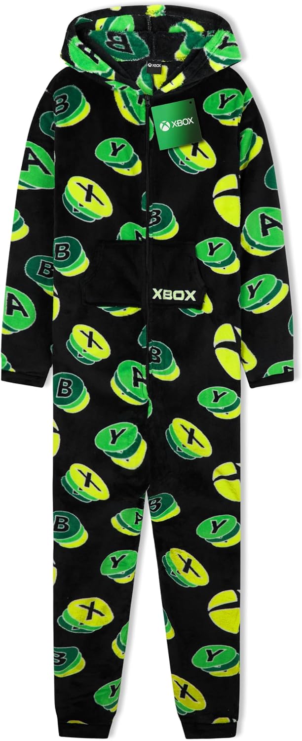 Xbox One Piece Pajamas for Boys, Teens, Fleece Jumpsuit, Pajama Set, Sleepwear PJs, Loungewear, Gamer Gifts for Boys