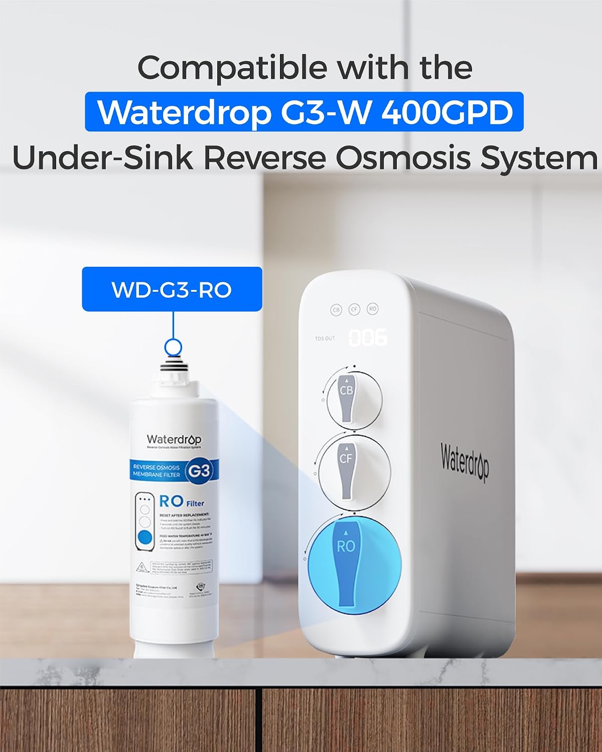 Waterdrop G3-N2RO Filter, Replacement for G3-W 400 GPD RO System