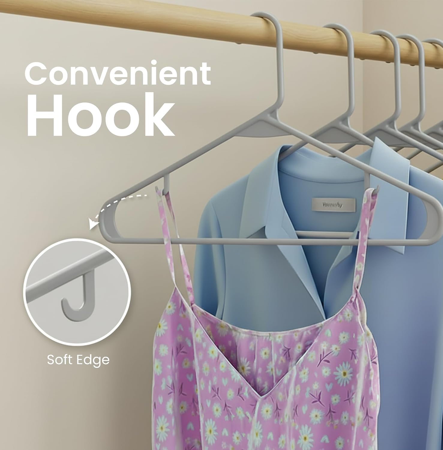 Utopia Home Plastic Hangers 20 Pack – Built-in Strap Hooks Grey