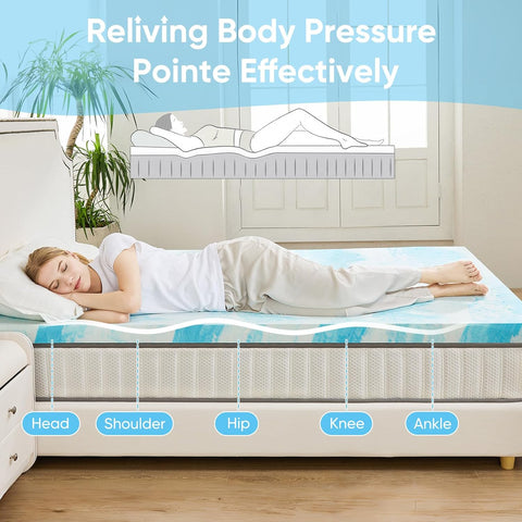 OLIXIS 2 Inch Full Cooling Gel Infused Memory Foam Mattress Topper, Bed Pad