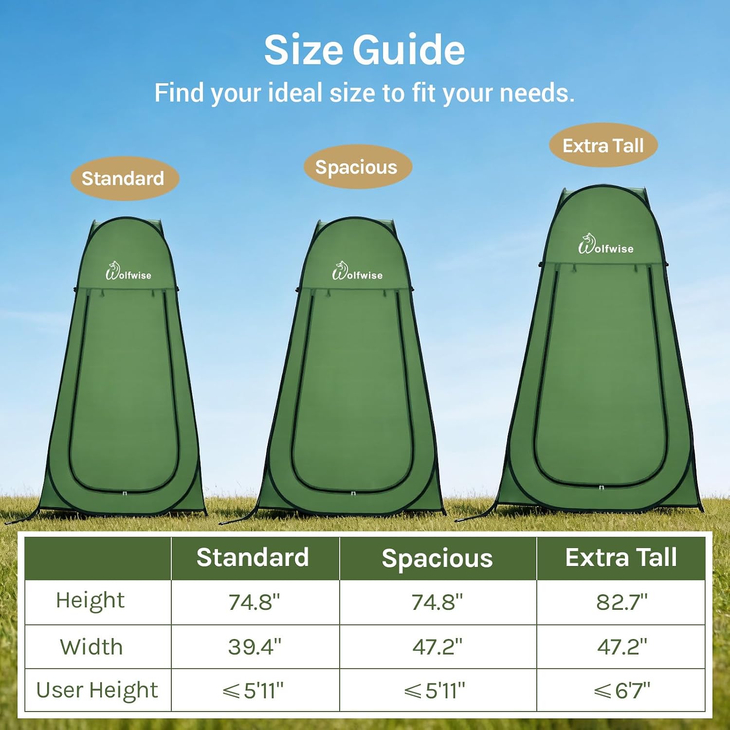 WolfWise Pop Up Shower Tent for Camping Essentials, Compact & Lightweight