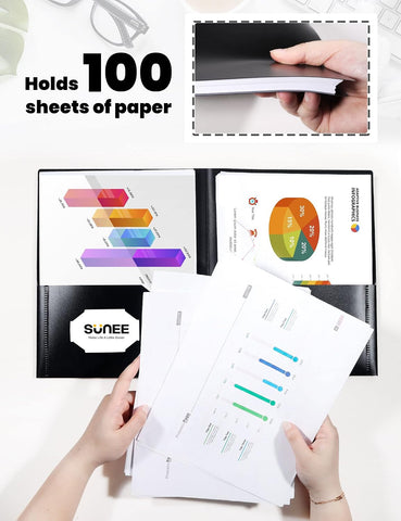 SUNEE 2 Pocket Folders (6 Pack, Black) Heavy Duty Plastic Folders with Pockets Fit Letter-Size Papers, Two-Pocket Poly Folder Bulk for School, College, Office