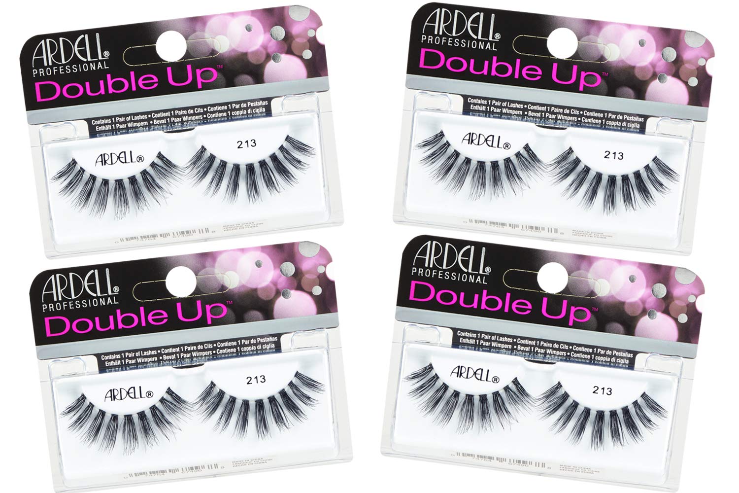 Ardell Double Up 213 False Eyelashes - Dramatic Volume, Reusable Strip Wispy Lashes for Bold Eye Look, 4 Pairs