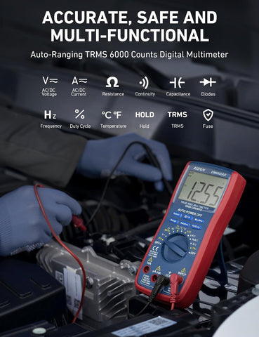 AstroAI Digital Multimeter, True RMS 6000 Counts Auto-Ranging Volt Meter for Automotive & Home Electrical Troubleshooting, AC/DC Voltage Current Resistance Continuity Capacitance Temperature Tester