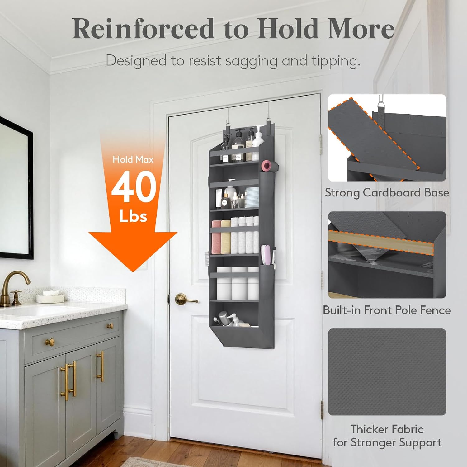 Lifewit 1 Pack Over the Door Organizer 5 Section Hanging Storage, Dark Gray
