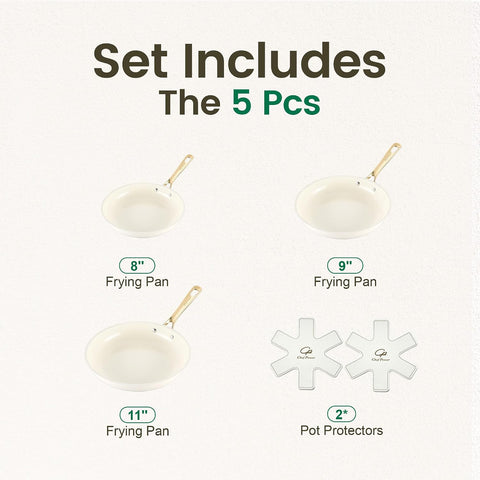 Chef Power Ceramic Frying Pan 5Pcs, Non Stick Skillet 8/9/11 Inch