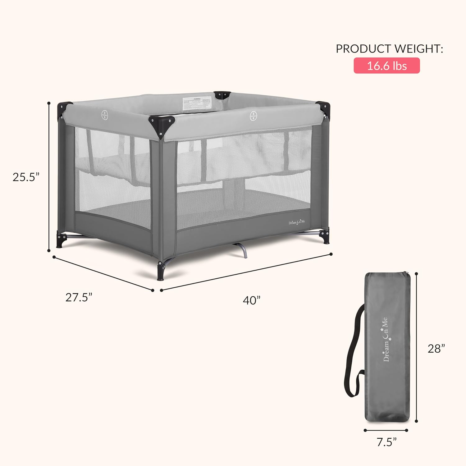 Dream On Me Zazzy Portable Baby Playard with Bassinet, Travel Carry Bag